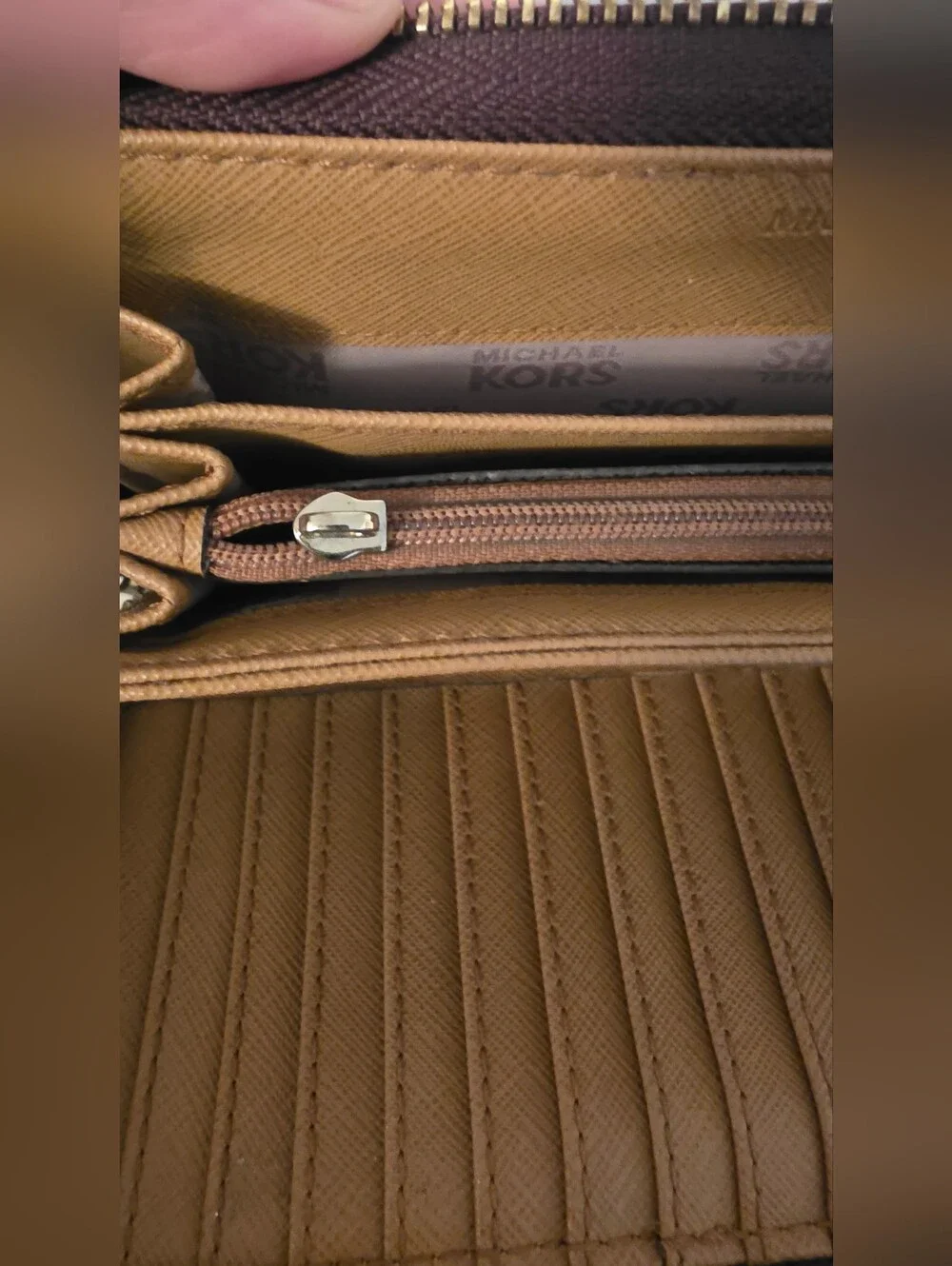 Michael Kors Brown And  Gold Logo Bifold Wallet
